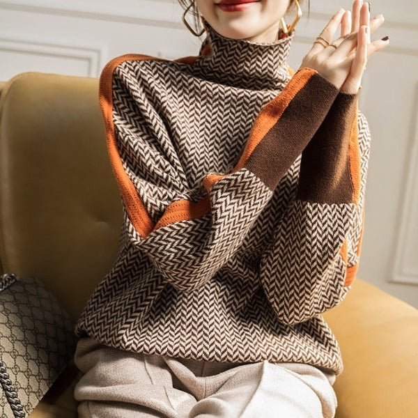 Gabriela™ | Rollkragenpullover mit auffälligen kontrastierenden Streifen