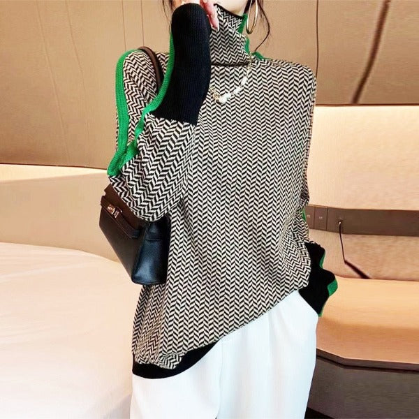 Gabriela™ | Rollkragenpullover mit auffälligen kontrastierenden Streifen